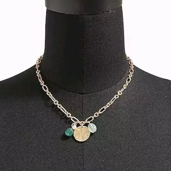 J. Crew Gold Coin and Stone Pendant Necklace/NWT - Picture 2 of 7